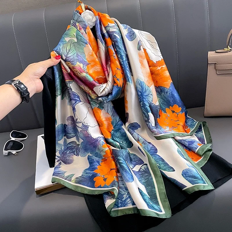 180*90cm Luxury Brand New Summer Women Silk Scarf Beach Hijab Shawl Wrap Female Foulard Europe Designer Bandanna chiffon muffler