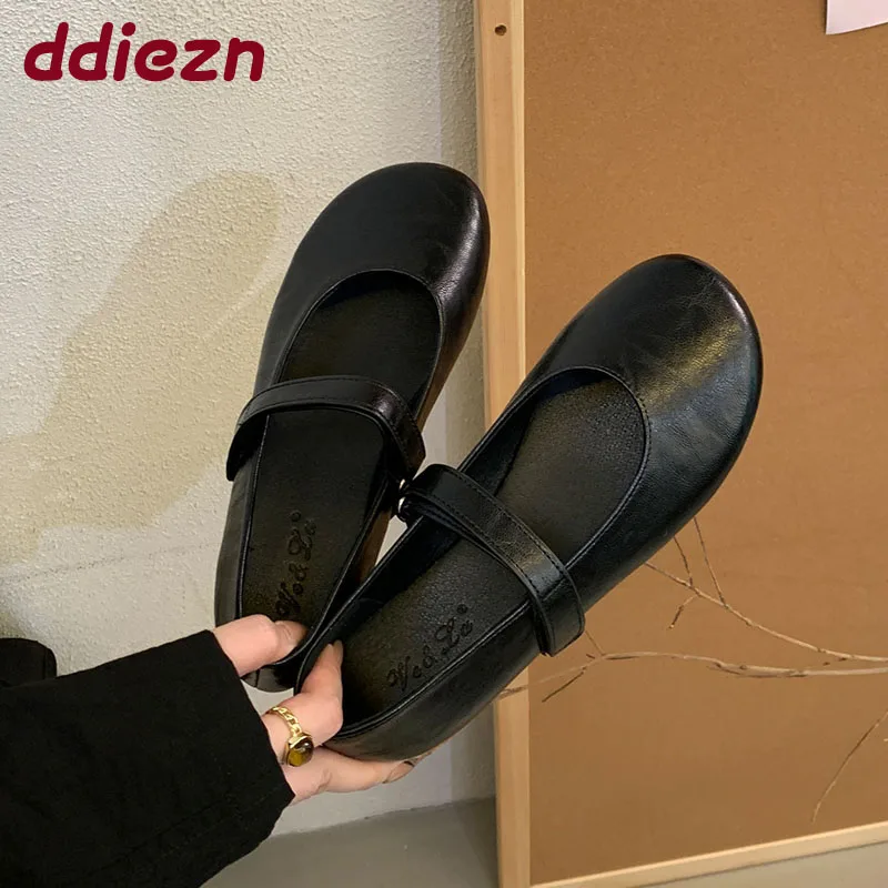 

Мягкие модные женские туфли Мэри Джейн на плоской подошве с крючками, женская обувь на плоской подошве с круглым носком, женские балетки без шнуровки, новые