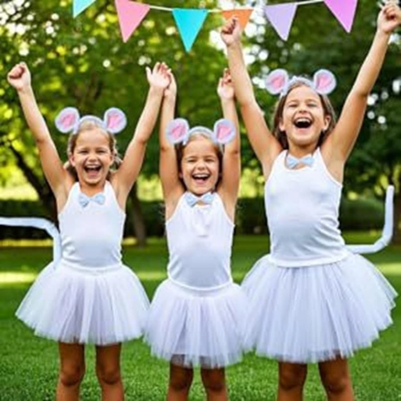 마우스 귀 헤드 밴드 테일 블라인드 지팡이 보우 튜 선글라스 마우스 의상 액세서리 세트 할로윈 의상 코스프레 파티 소품