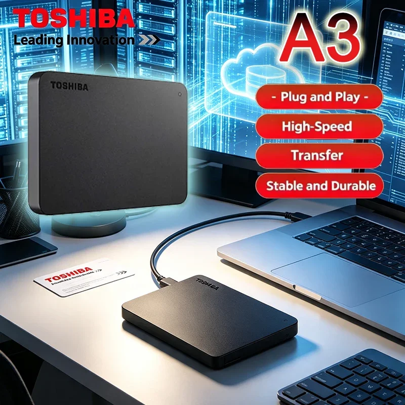 New Toshiba A3 Canvio Basics 500GB 1TB 2TB Black External Hard Drive USB 3.0 Portable for Gaming Console Office Gift 8K HD