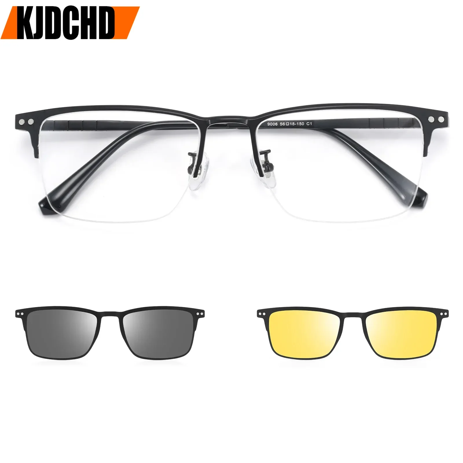 KJDCHD Pure Titanium Square Big Size Half Frame Fashion Classic Magnetic Sunglasses Clip Daily Casual Outdoor Sunscreen Glasses