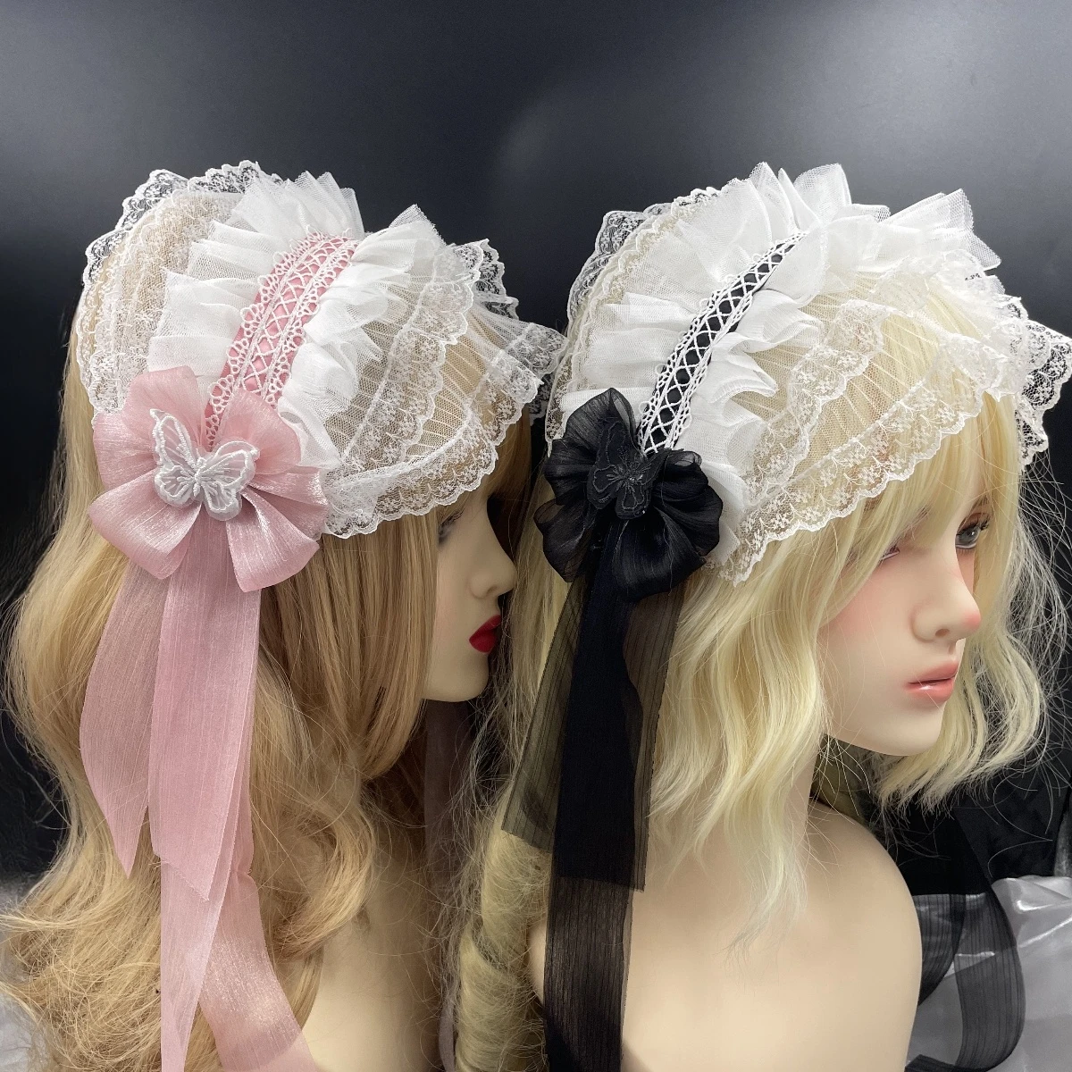 Diadema de encaje de sirvienta Lolita Gótica para mujeres y niñas, diadema con volantes, bordado de flores de encaje, tocado, accesorio de Aro para el cabello, Cosplay