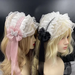 Cosplay Anime Gothic Lolita Maid Lace Headband Women Girls Ruffles Lace Flower Embroidery Hairband Headpiece Hair Hoop Accessory