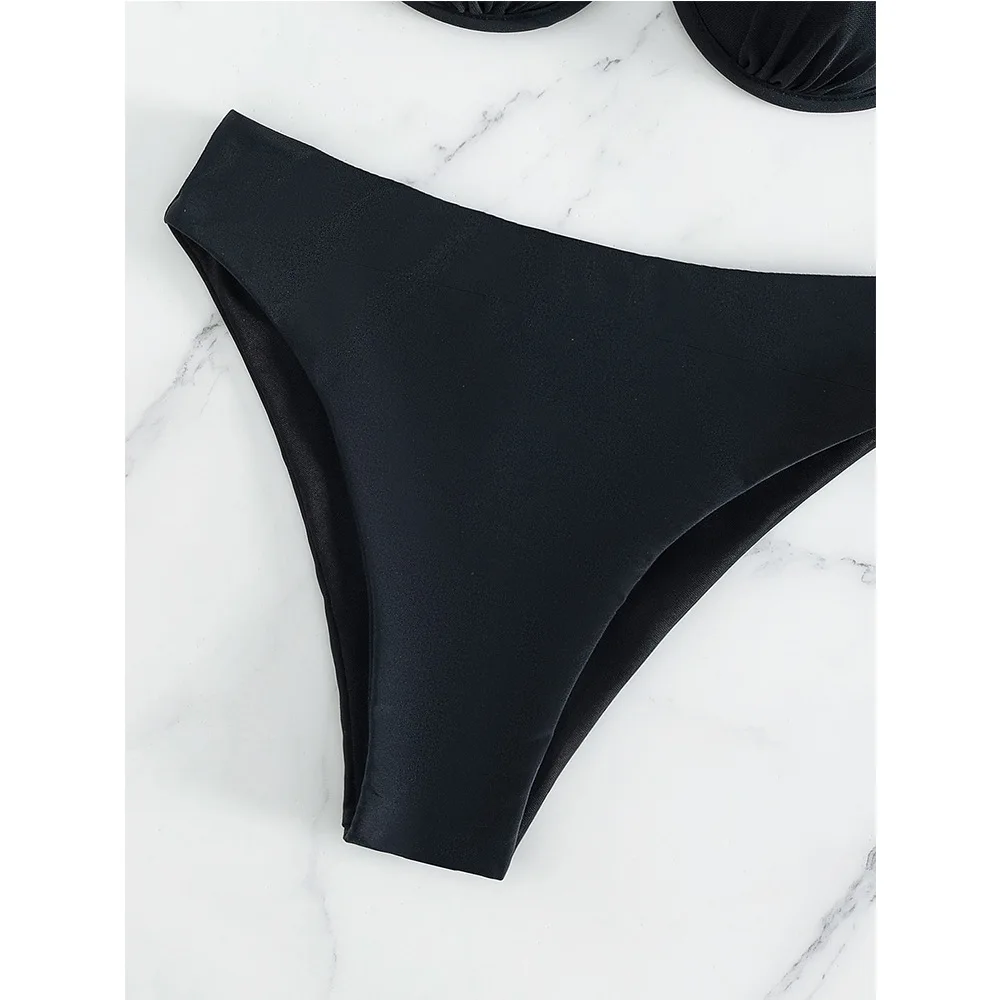 Sexy push up bikini 2025 malha preto maiô feminino banho feminino cintura alta conjunto biquinis banhista beach wear maiô piscina