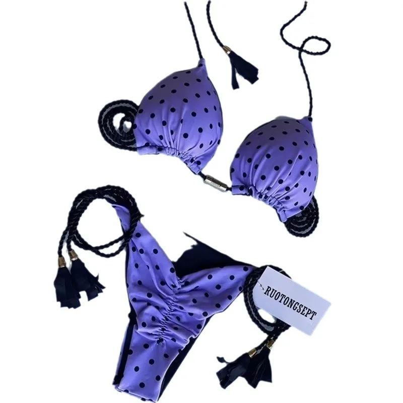 New Swimsuit Hot Sale Sexy Hand-Knitted Rope Pure Color Bikini