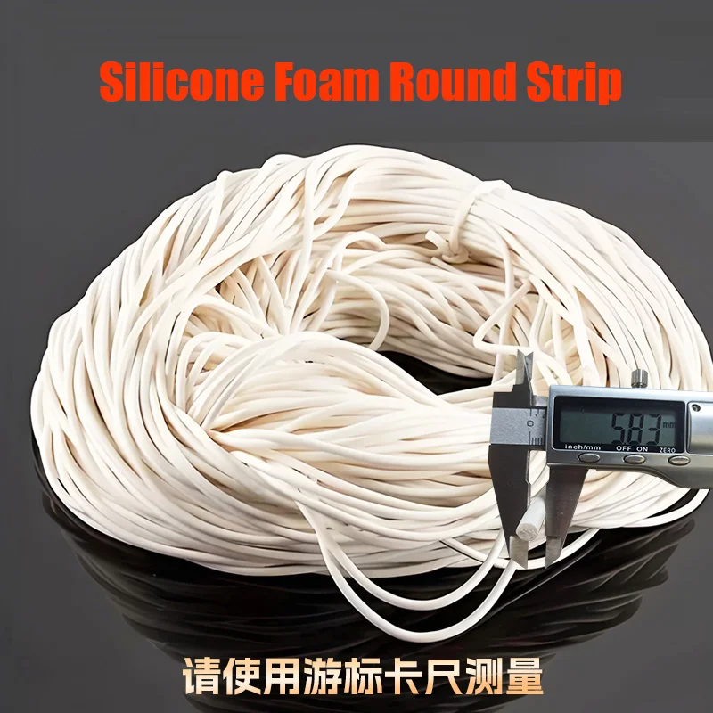 Foam Silicone Sponge Seal Strip 1-20mm, High Temp 250°C Soundproof/Anti-Slip Round Seal for Doors/Windows/Industrial Equipment