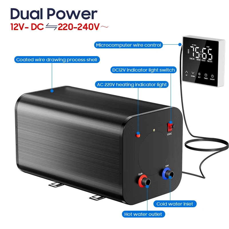 RV سخان مياه كهربي منزلي صغير 12 فولت-240 فولت توفير الطاقة تسخين سريع 30L خزان داخلي من الفولاذ المقاوم للصدأ للسيارات والفنادق #4