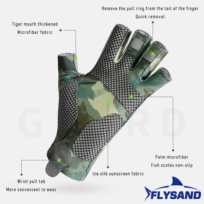 FLYSAND Professional UV Fishing Gloves Men's Ice Silk Fingerless High Elastic Non-slip Wear Resistant Cycling Outdoor Glove L/XL