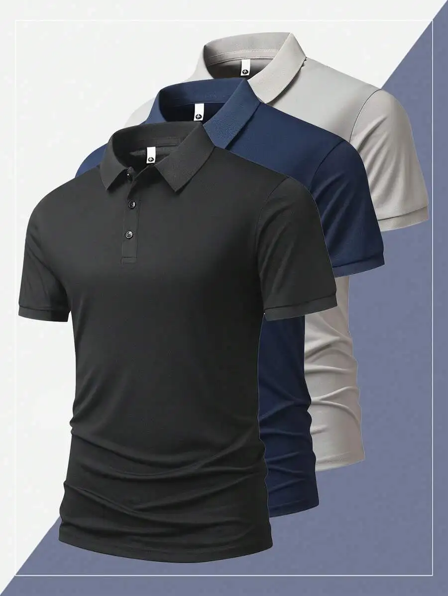 

Men's Solid Color Breathable Casual Business Polo Shirt, Slim Fit
