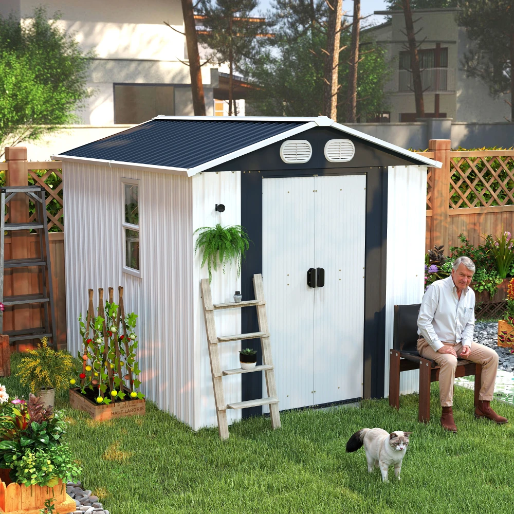 

Campcraft 8x6 FT Metal Outdoor Shed: Lockable Doors, Air Vents for Backyard Patio, White