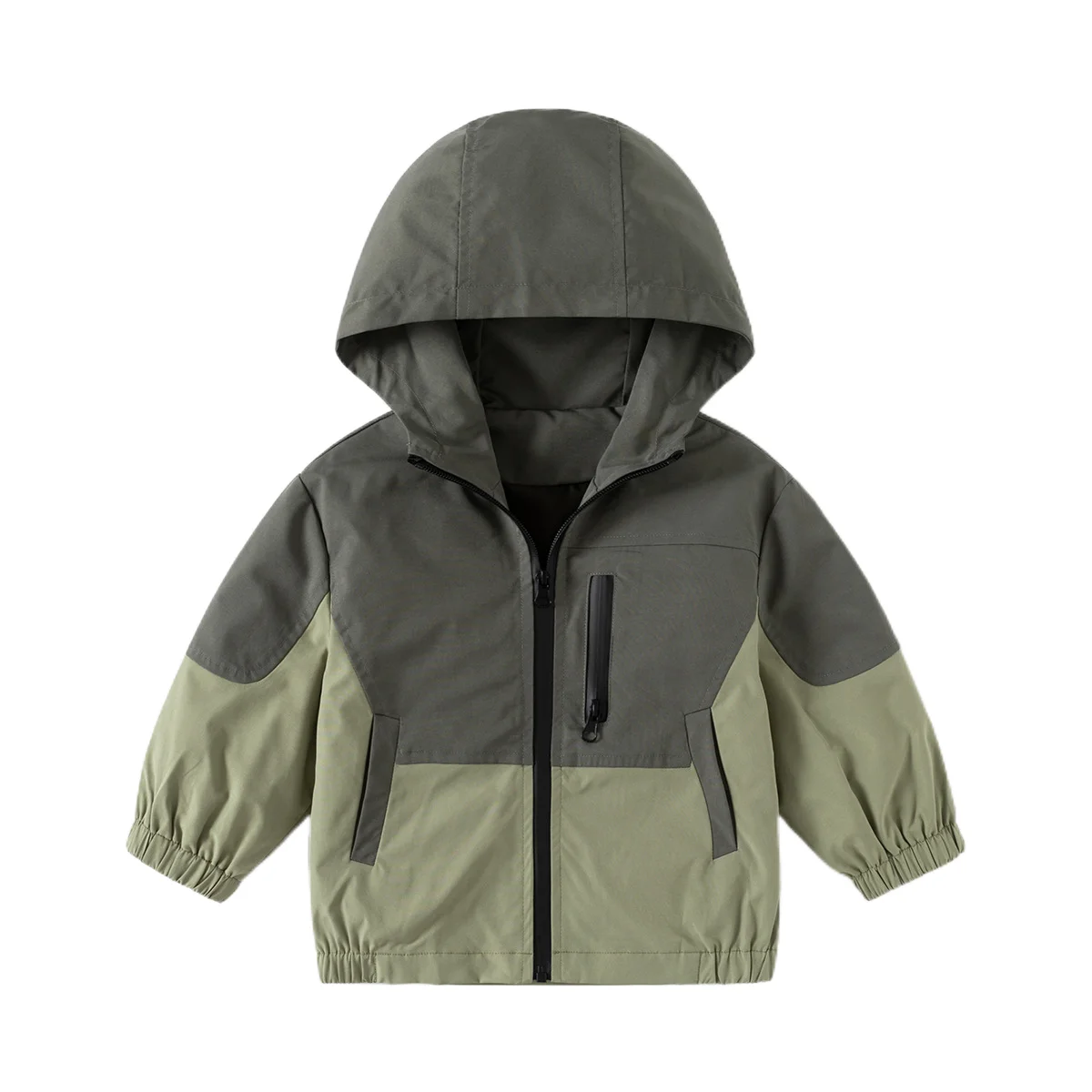 2024 Spring Autumn Boys\' Color-Blocked Casual Hooded Zip-Up Jacket, Trendy Long Sleeve Windbreaker Coat for Kids, Ages 2-7