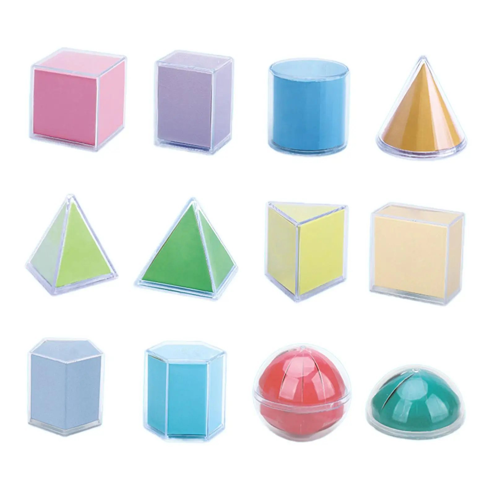 12 Pieces Geometric Shapes Transparent Pattern Blocks Montessori for Preschool Kindergarten Elementary Kids Ages 3 4 5 6 Years