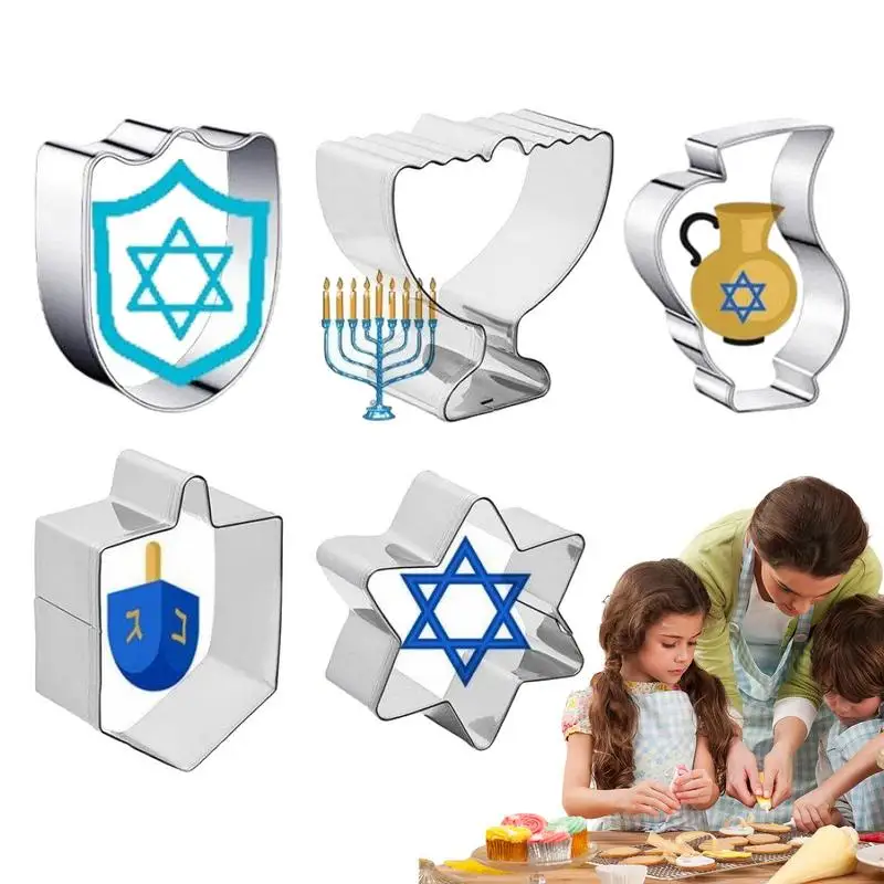 5pcs Hanukkah Cookie Mould Cookie Tools Jewish Day Set Stainless Steel Gyro Book Roll Cookie Die Cutting Cookie Molds