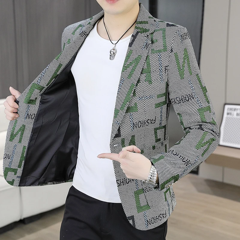 2025 Autumn Suit Jacket Men's Korean Version Casual Slim Fit Handsome Suit Jacket Letter Printing Social Costume Homme 4xl