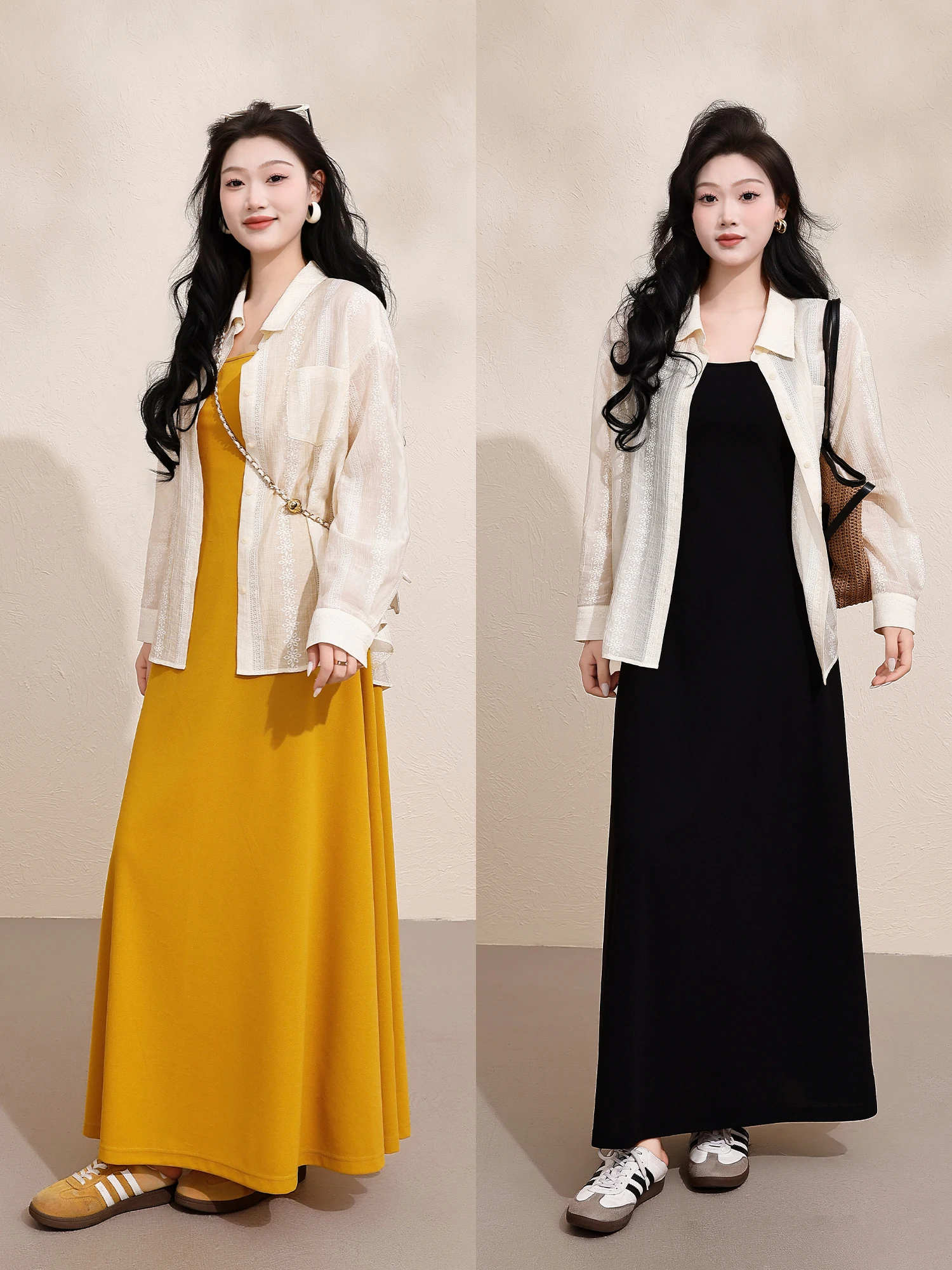 

Элегантный женский комплект больших размеров: платье на бретелях, жилет, многослойный образ, квадратный воротник, длинная юбка, повседневный стиль, высокая талия, смесь полиэстера