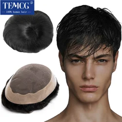 Men Wig Human Hair Toupee Mono Male Wig 130% Density Durable Male Hair Prosthesis Toupee Men 6