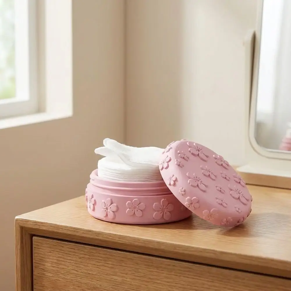 3D Printed Makeup Cotton Storage Box Embossed Cherry with Lid Jewelry Display Box Aesthetic Waterproof Cotton Pad Container