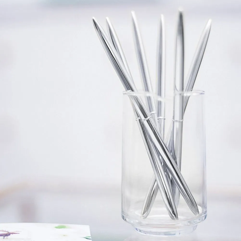 

6Pcs Silver Ballpoint Pens Metal Body Luxurious Touch Lightweight Portable High School Supplies Gift for Kids