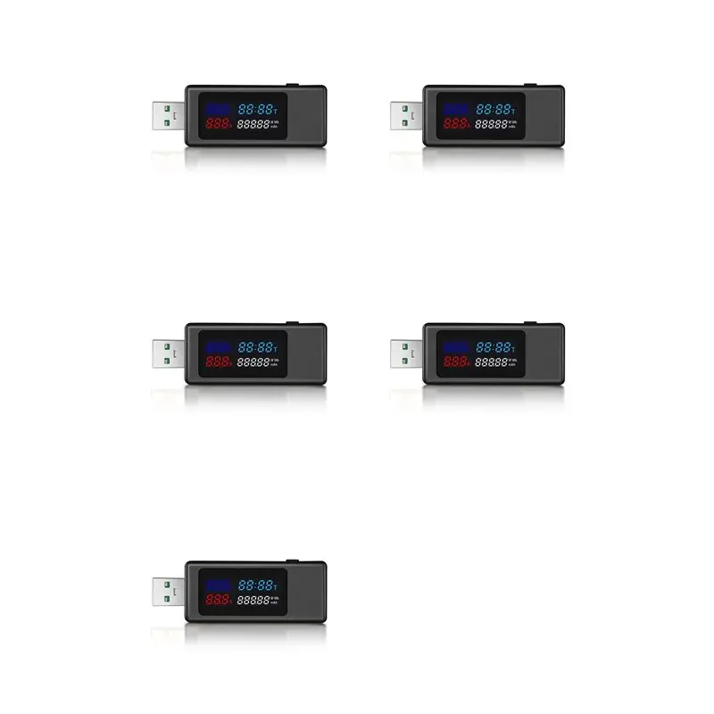 FULL-5X 6 In 1 USB Tester DC4-30V IPS Display Digital Voltage Power Timing Capacity Meter Detector For Current, Voltage,Black