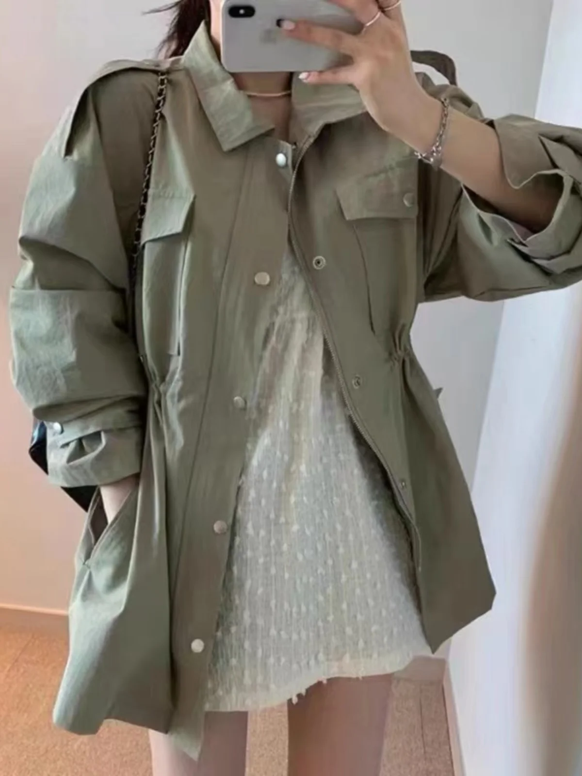 

Women's Workwear Sle Coat Loose Lazy Sle Dstring Waist Slimming Large Coat Collar Single Button Long Sve