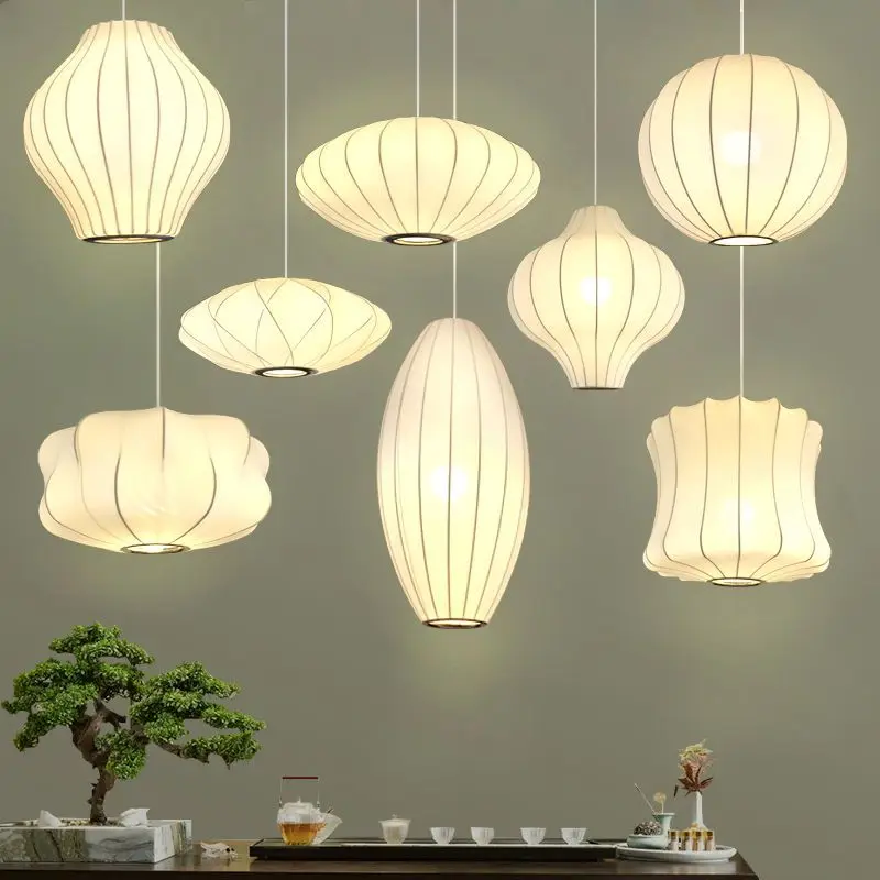 Nordic tkanina latarnia żyrandole sufitowe tkanina wisiorek światło do salonu sypialnia lampa wisząca Home Decor oprawy połyskowe