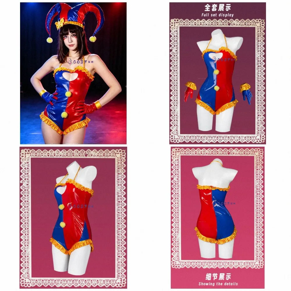 Costume de cosplay Pomni du Cirque Numérique Incroyable, uniforme sexy et adorable, tenue de jeu de rôle pour fête d'Halloween, COSFun pour femmes