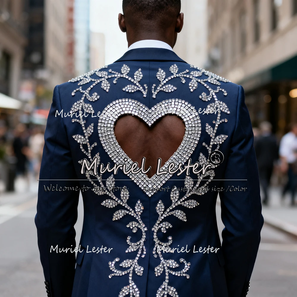 Ternos masculinos com pedras frisadas, design exclusivo, para casamento, 2 peças, conjuntos de blazers de baile, personalizados, smoking de noivo com peito único