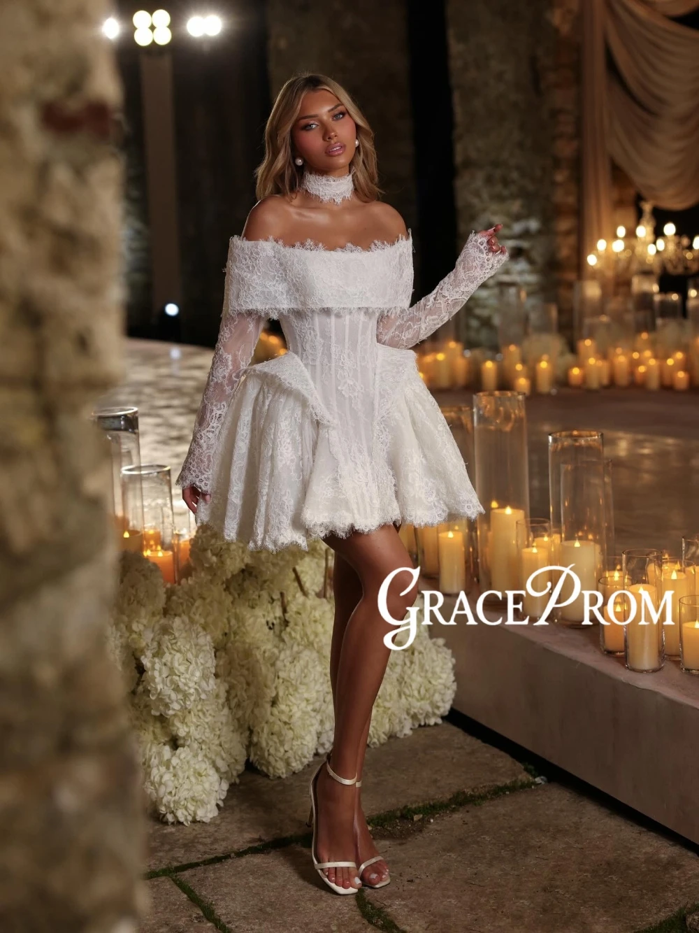 

New Off-the-shoulder Short Wedding Dress Reception Lace Corset Chic Customized Bridal Gown Classy A Line Women After-party Wear