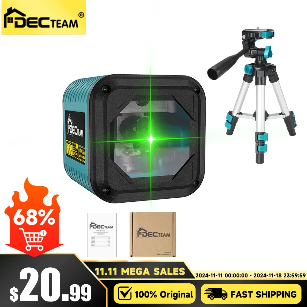 Decteam C011G+DT05A Cross Line Laser Level With 0.5m Tripod 2 Lines Osram Green Self-leveling Vertical & Horizontal Laser Tools