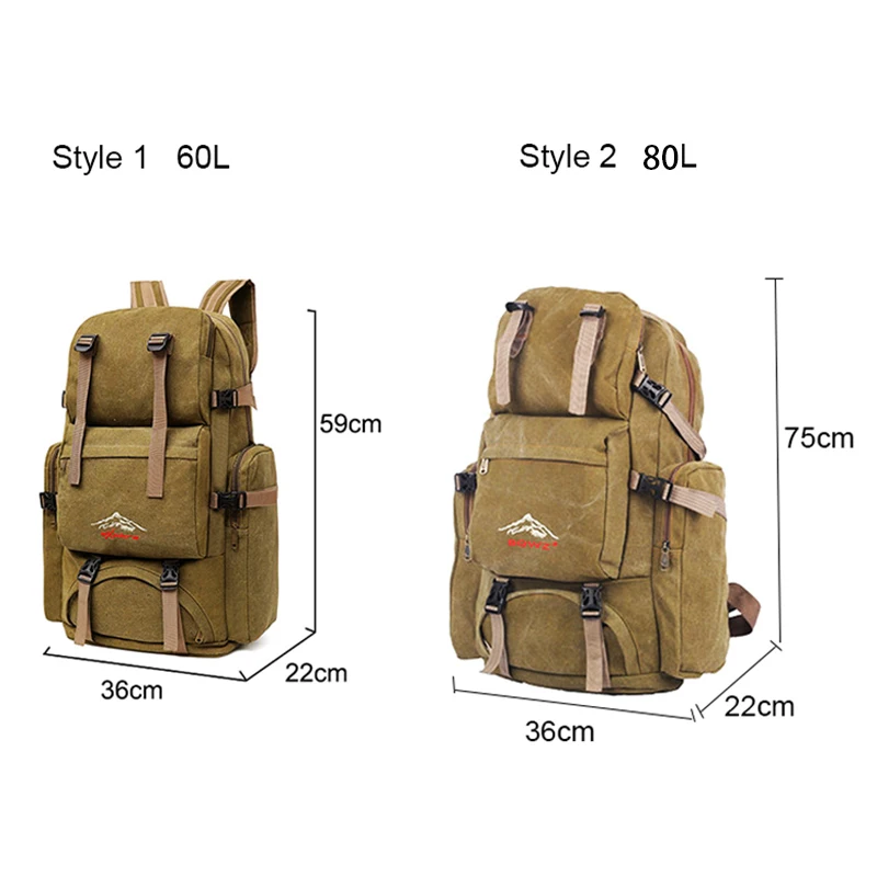 60L 80L Large Camping Bag Traveling Backpack Canvas Luggage Multi-function Climbing Men Hiking Shoulder Bags XA26D