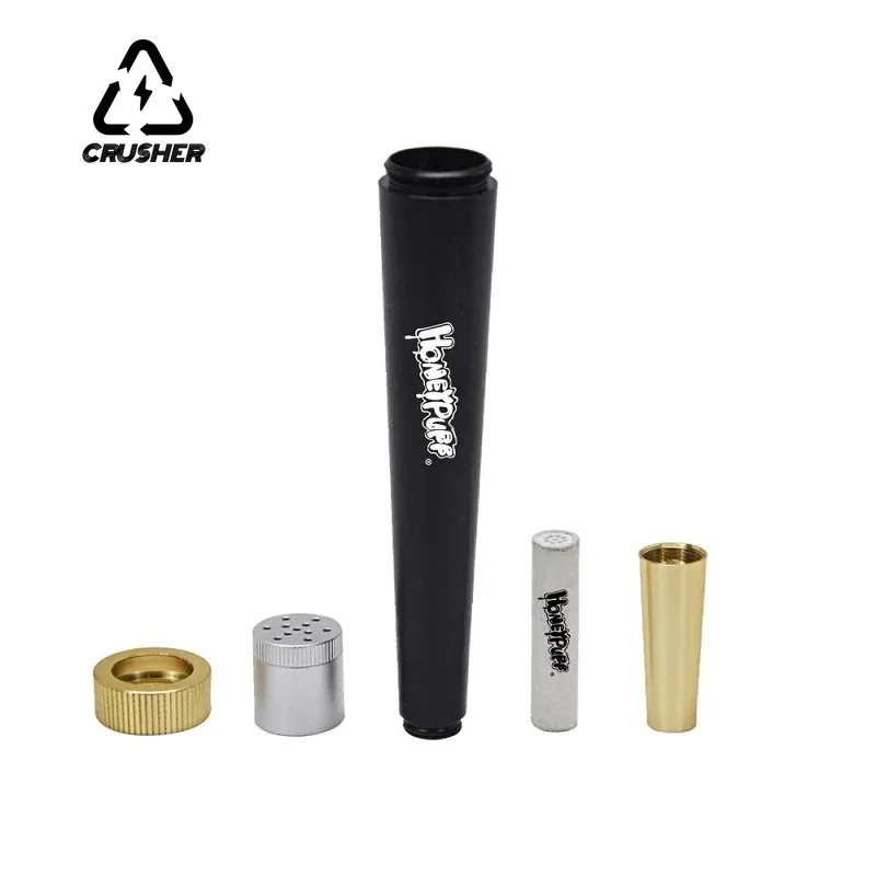 CRUSHER Metal Cone Herb Smoking Pipe with 5MM Activated Carbon Filter Removable Dry Burning Tobacco Pipes Smoking Accessories