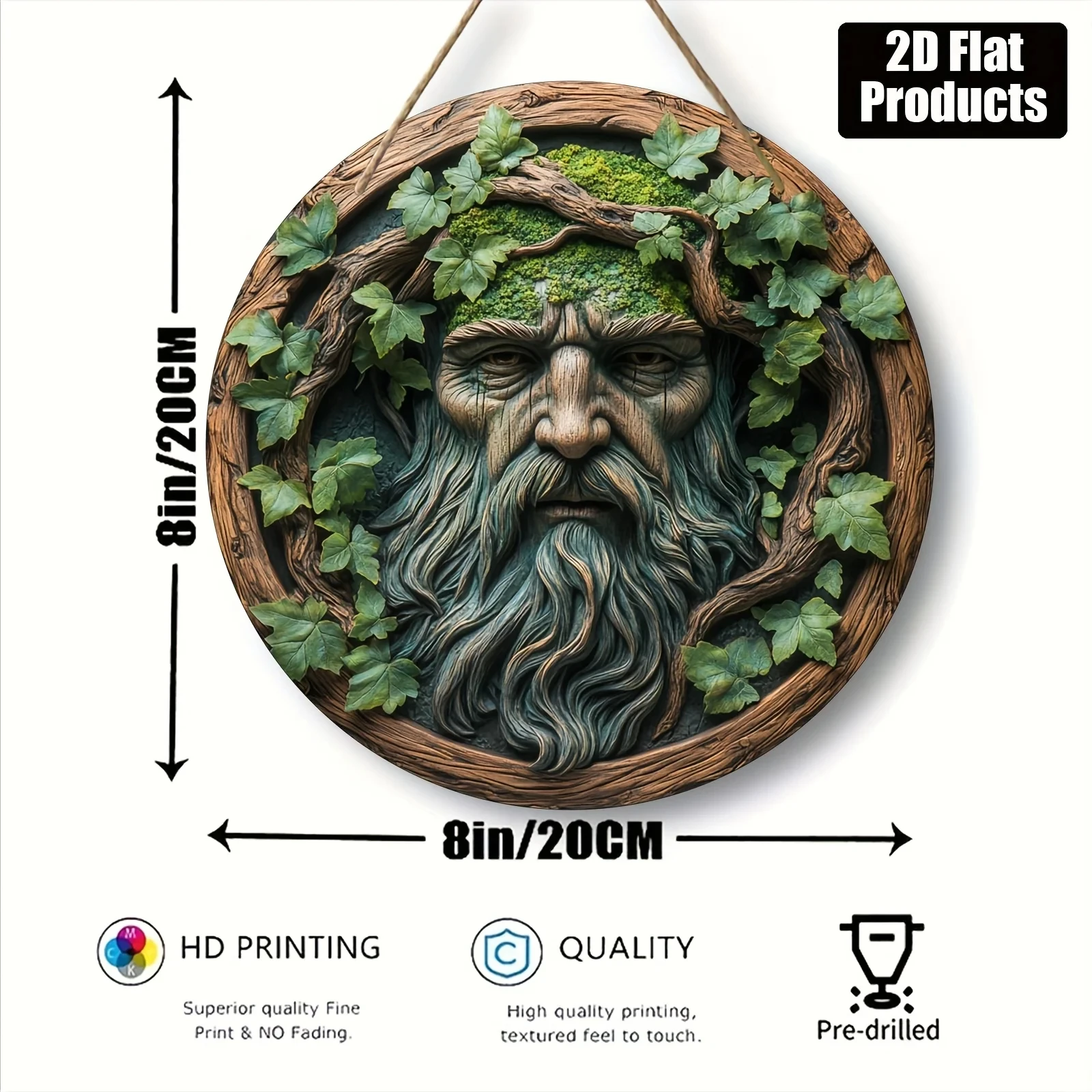 2D Flat, 1pc, Round Wooden Board Decorative Sign, Green Human Forest Elf Theme, Suitable for Bar Kitchen Cafe Home Room Living R