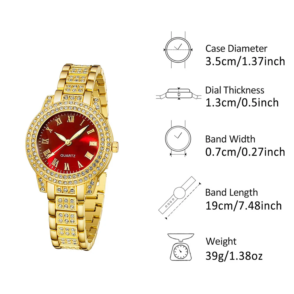 4Pcs/Set Unisex Jewelry Watches Women's Wristwatch Accessories Gold Red Trendy Fashion Business Elegant Classic Exquisite Light Luxury Rhinestone Luxury Bracelet Watch Set Suitable for Daily Outfits Perfect Holiday Gift view 6