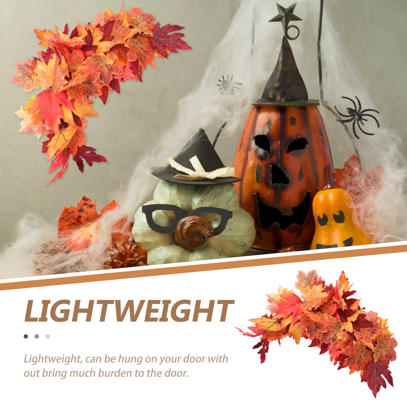 

Simulated Maple Leaf Decorative Wreath Plastic Halloween Thanksgiving Adornment Imitated Wreath Simulated Door Hanging
