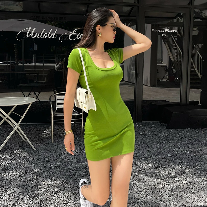 

Women Scoop Neck Short Sleeved Fit Mini Dress