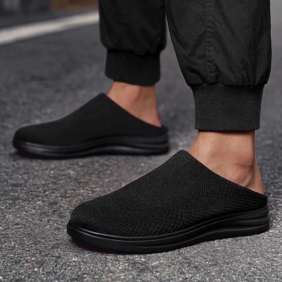 Closed Toe Mesh Mules Half Slippers Open-back Casual Shoes Big Size 47 Backless Loafers Man Slip On Flat Sneakers Slides Sandals