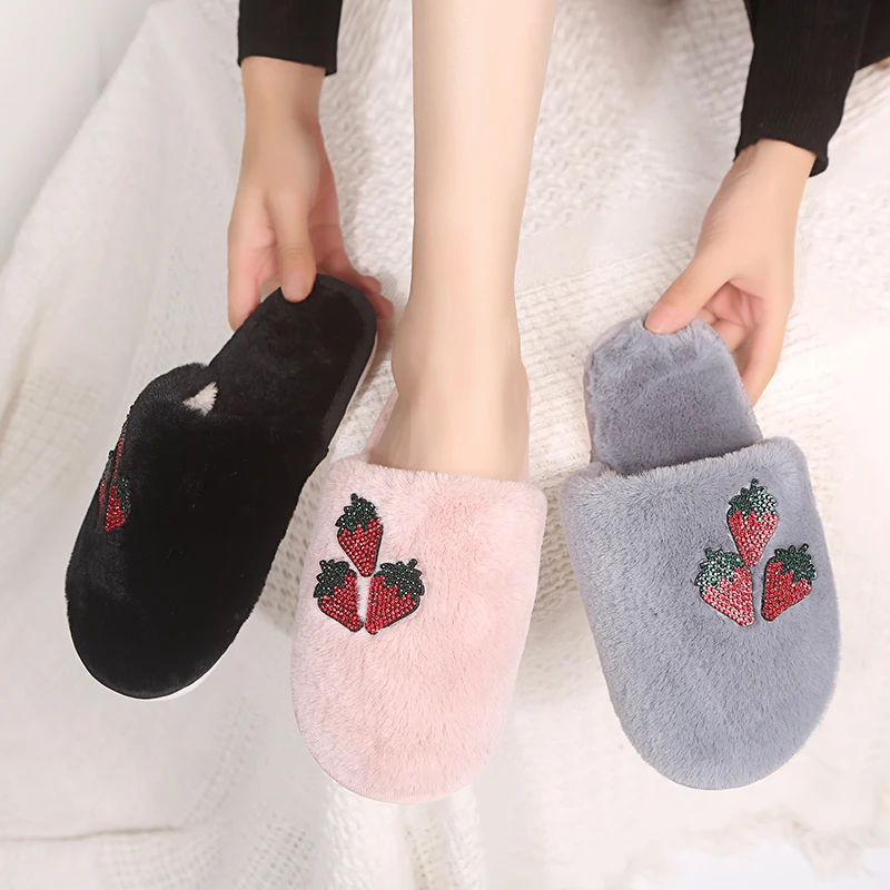

2025 Slippers Women Fruit Women Winter Indoor Warm Soft Sole Breathable Comfortable Non-slip Bedroom Casual Flats Cotton Shoes