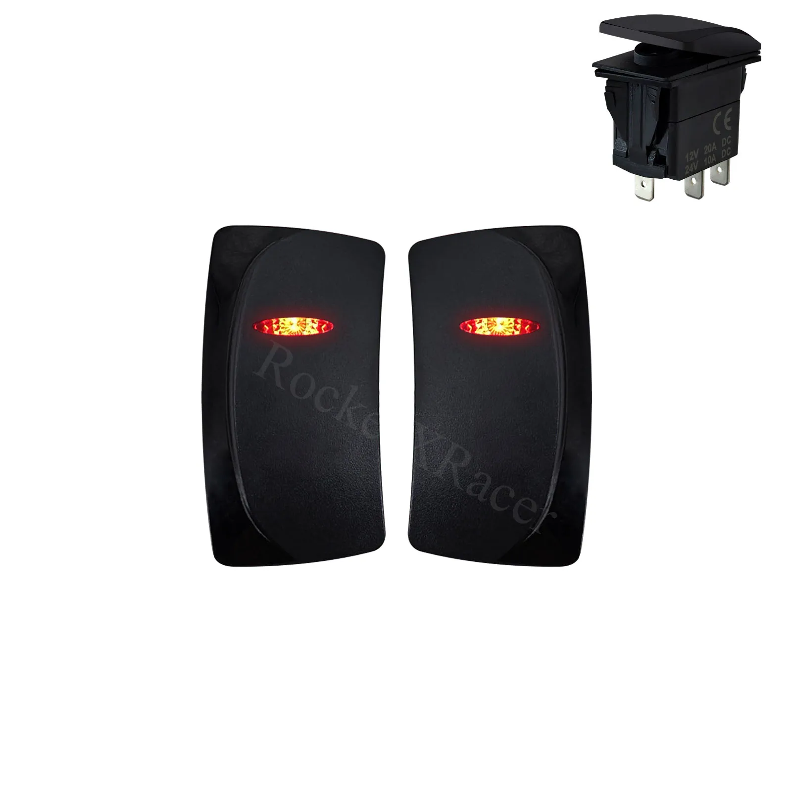 Red LED Marine Rocker Switch 12V/24V 3Pin SPST ON-OFF Waterproof Toggle for Boat RV Truck Car Off-Road Vehicle