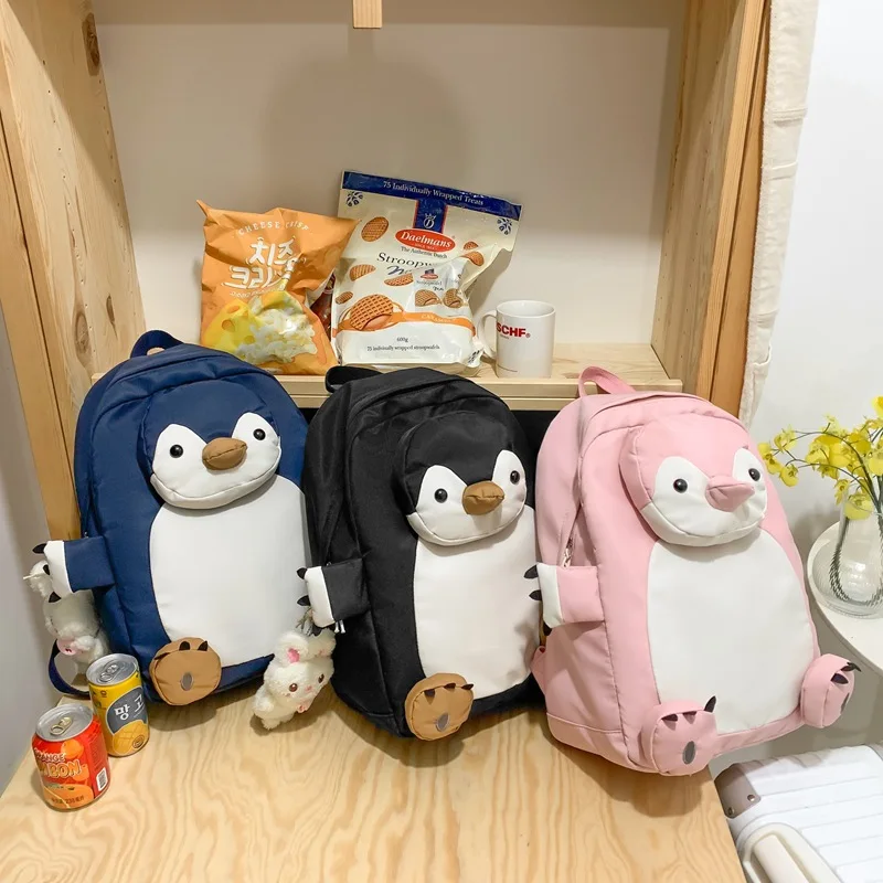 Cute Cartoon Penguin Nylon Women Backpack Female Travel Bag Backpacks Schoolbag For Teenage Girls Bookbag Mochila Bookbag 2023