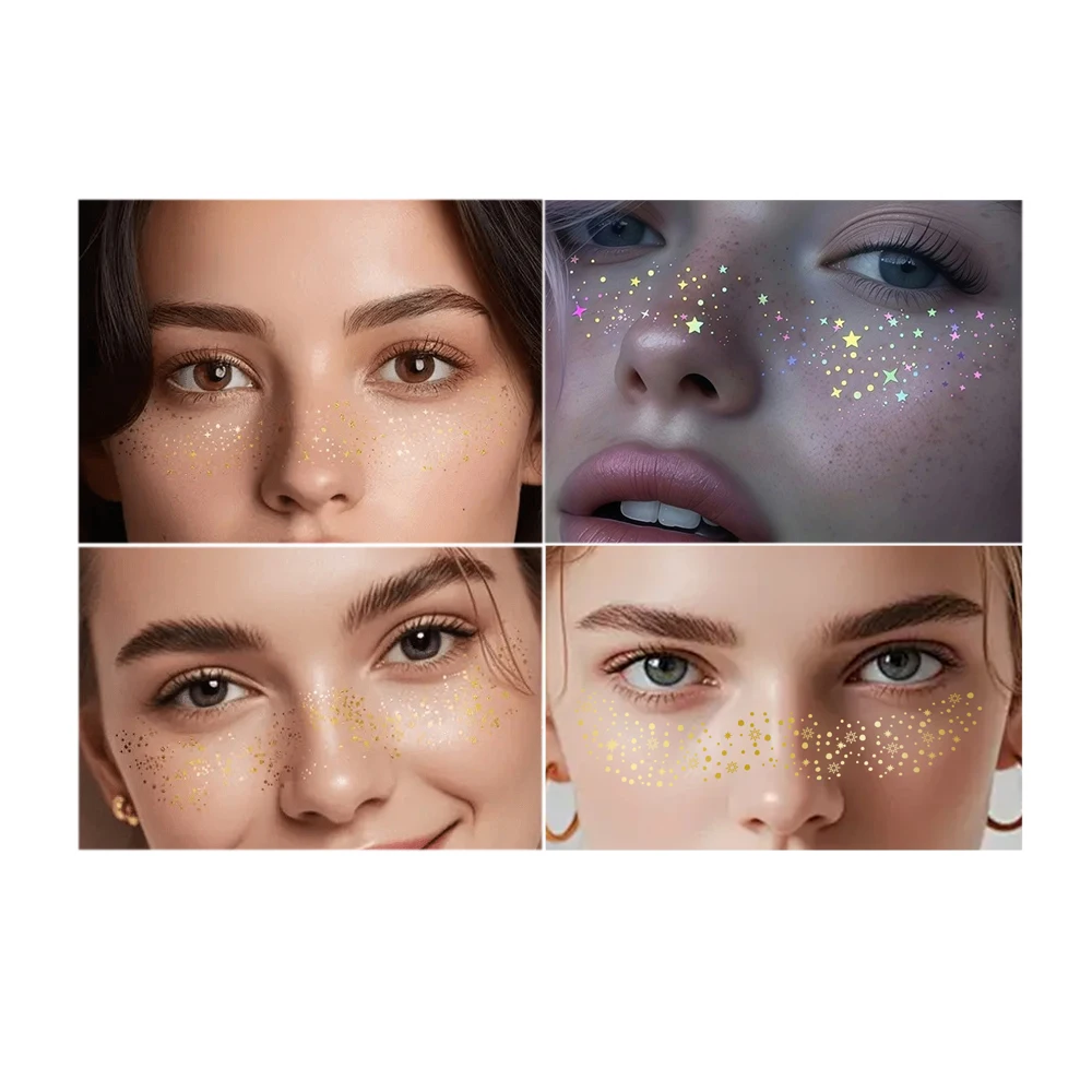 6pcs Glitter Fake Freckle Sticker for Women Waterproof Temporary Tattoo Sticker for Face Makeup Metallic Freckle for Party Decor