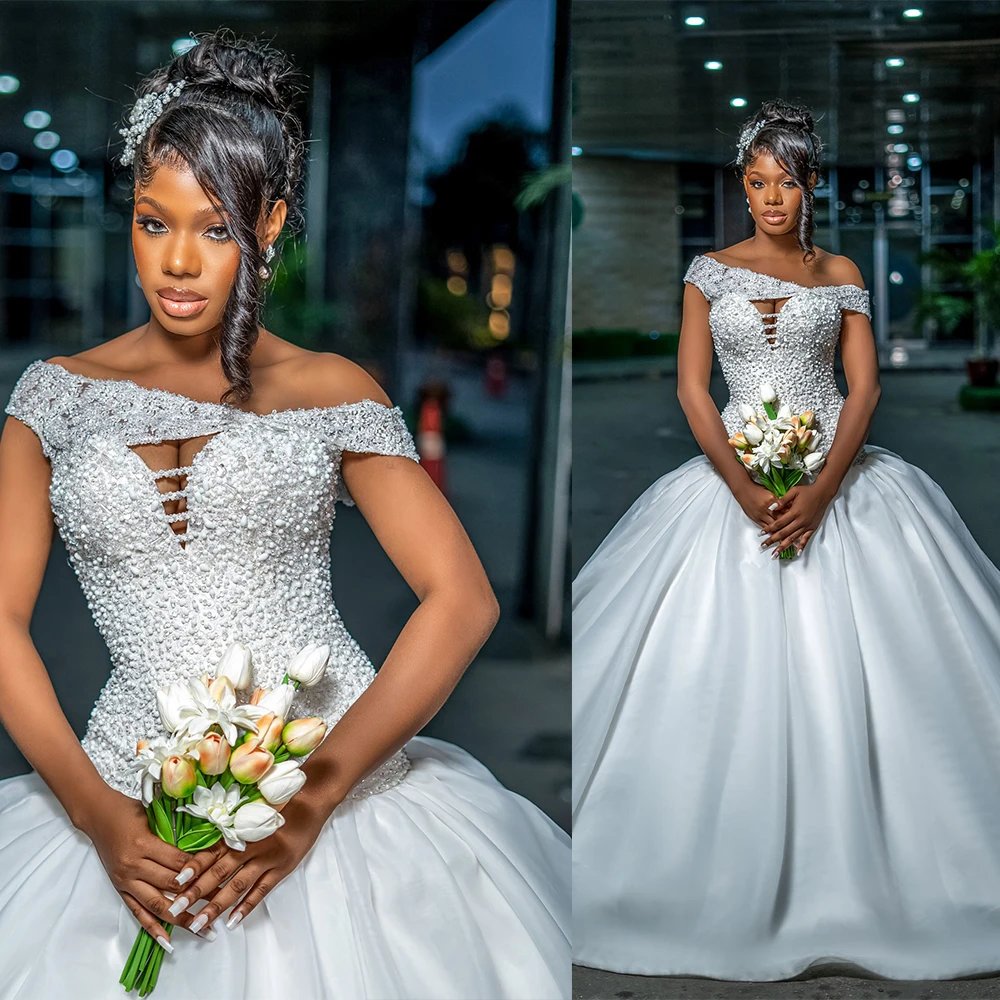 Prachtige zeemeermin trouwjurk pailletten kralen bruidsjurken off-shoulder mouwloze sweep trein jurken op maat gemaakte vestidos