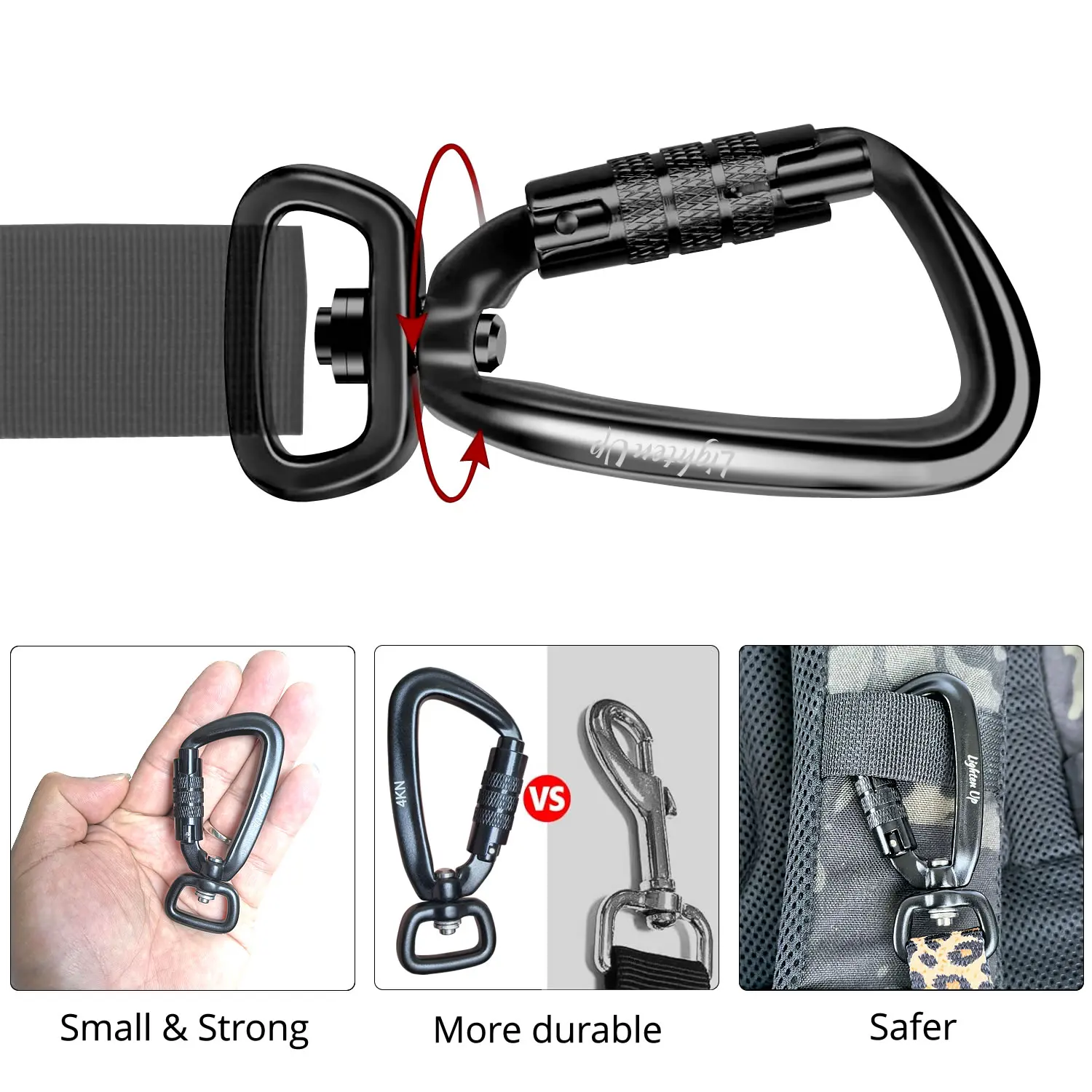 2/4 Stück 4KN Heavy Duty Wirbel Selbstsichernder Karabinerhaken Hundeleine Clip Snap 7075 Luftfahrt Aluminium Drehbolzen Karabinerhaken Drehgelenk – Detail 9
