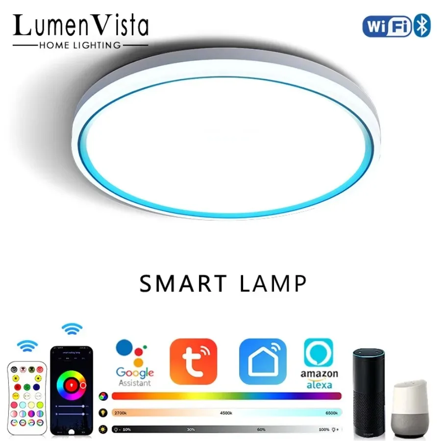 tuya app lampadas de teto inteligentes led rgb cw bluetooth wifi controle remoto alexa google voice controlled quarto luz domestica 01