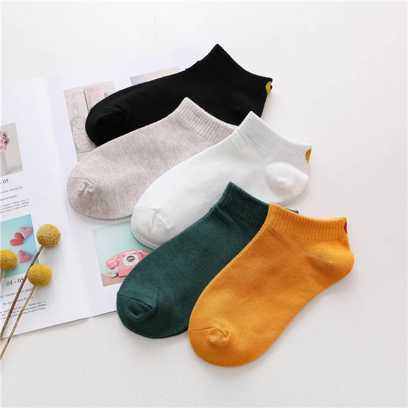 New Glitter Love Heart Heel Simple Basic Fresh Female Socks Cotton Spring Summer Short Sokken Fashion Dropship