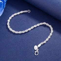 New 925 Sterling Silver 4MM rope chain bracelets for women fashion high quality jewelry wedding party Christmas gifts