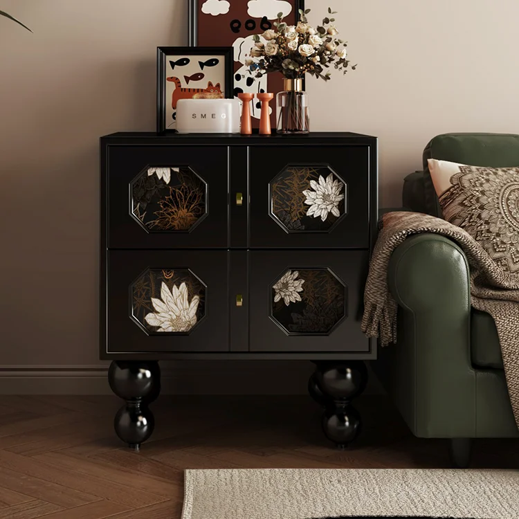

French retro national style solid wood bedside table black medieval bedside table sofa side table Nordic environmentally friendl