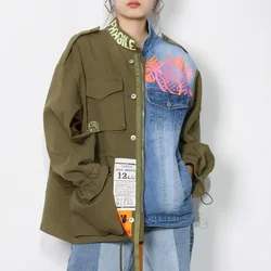 2024 New Denim Jacket Women Spring Jacket Long Sleeve Fake Two Piece Denim Coat Autumn High Quality Lapel Patchwork Vintage