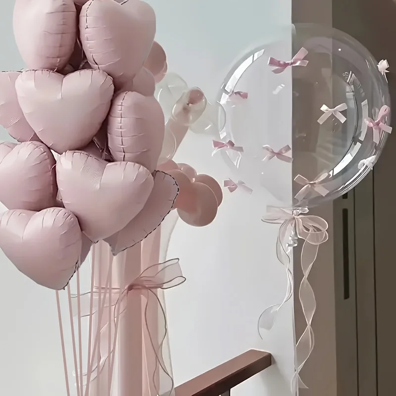 32 Stück rosa Liebesballon-Set, 1 transparente Kugel, 10 rosa herzförmige Aluminiumfolienkugeln, Geburtstagsparty-Dekoration, Foto-Requisiten