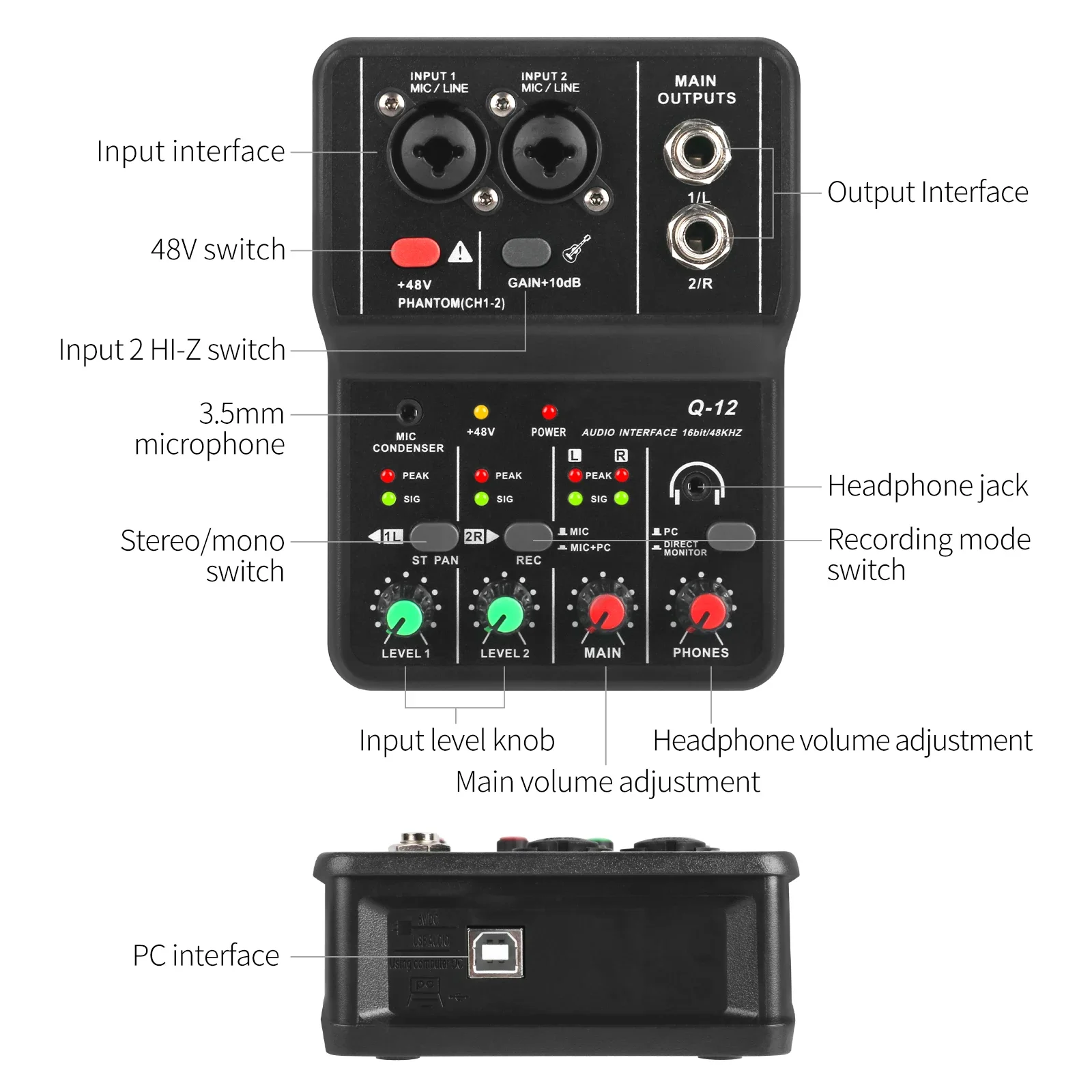 XTUGA monitoraggio professionale interfaccia Audio portatile a 2 canali Console per scheda Audio Mini MIXER USB per canto in Studio per principianti