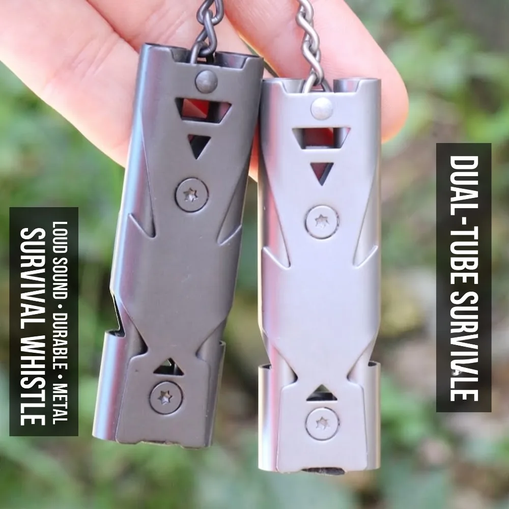Double Pipe High Decibel Whistle Keychain Portable Outdoor Emergency Survival Camping Multifunction Safety Whistle
